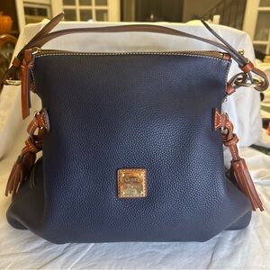 Dooney & Bourke Teagan Hobo Bag Navy Pebbled Leather Tassel Side Shoulder Purse
